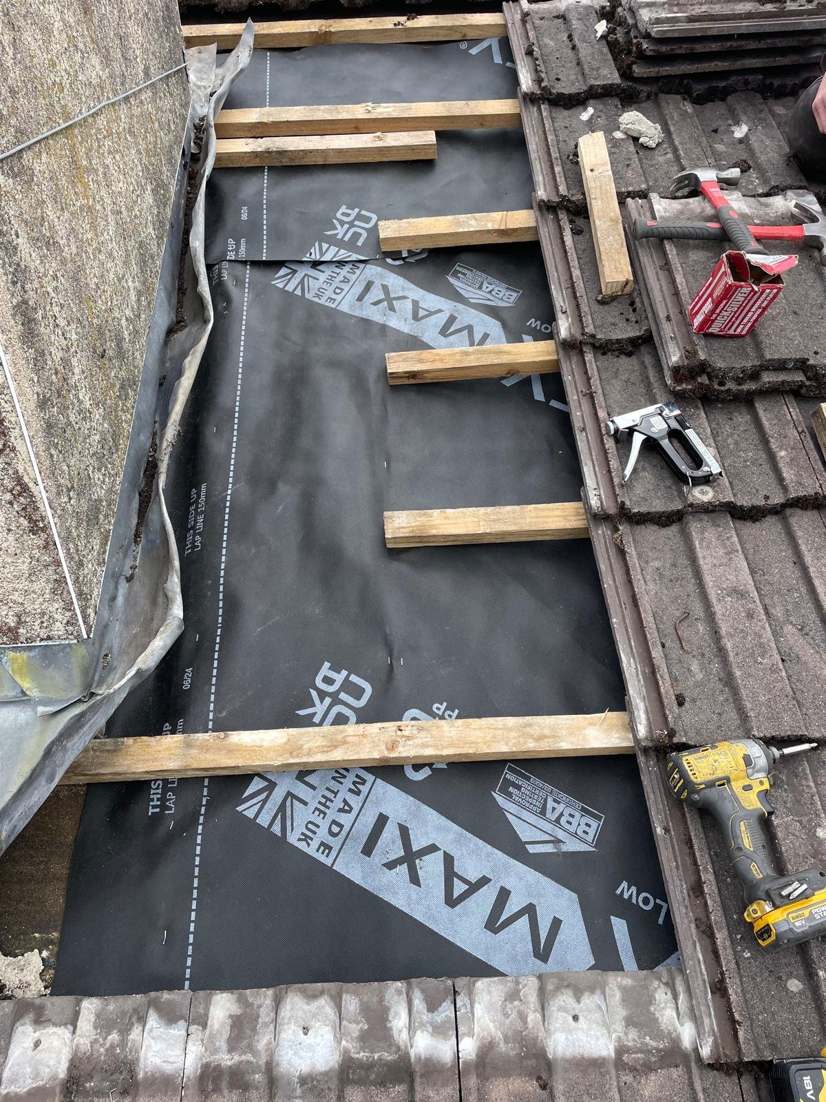 Full felt and reflash for this emergency roof repair job in Meath